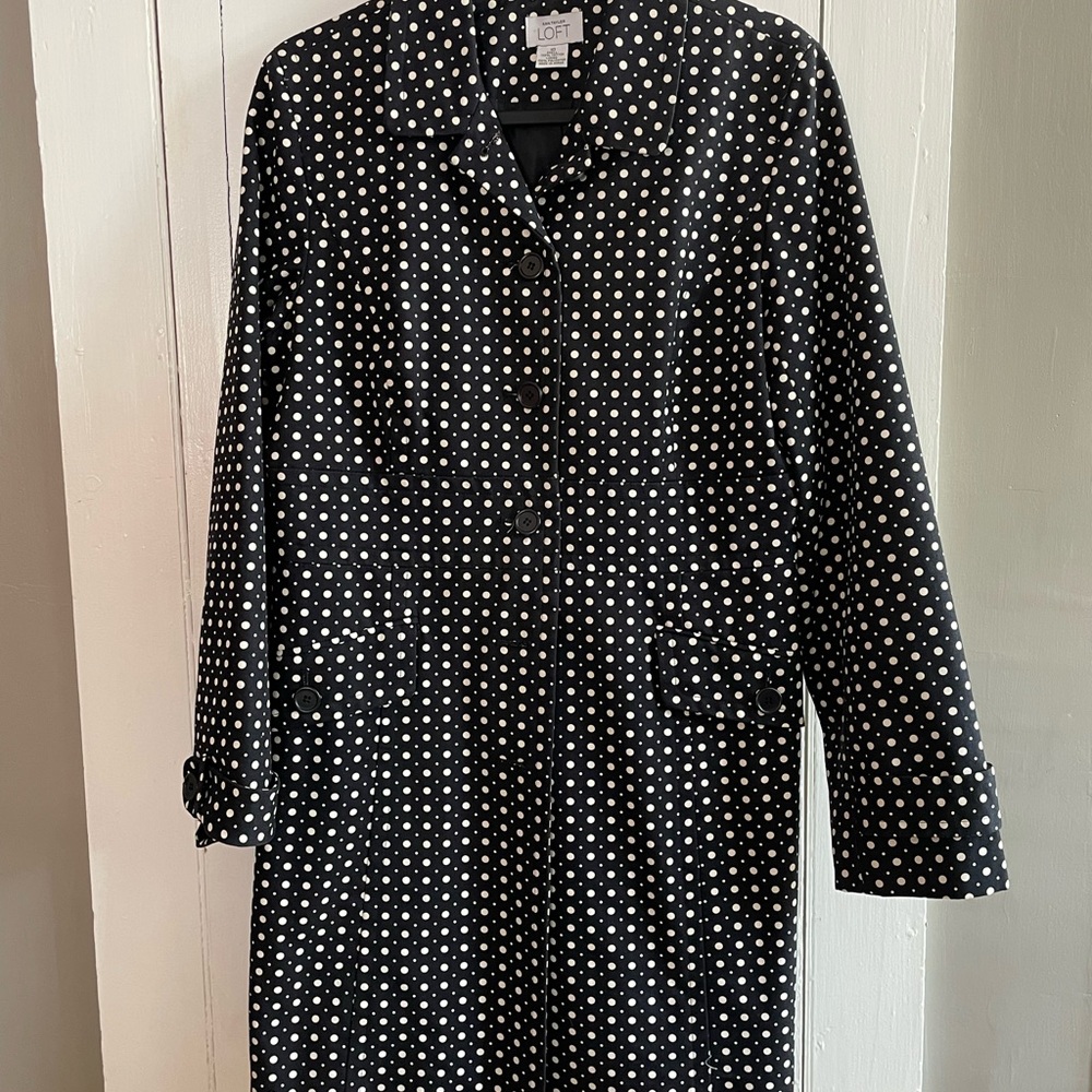Loft Black Polka Dot Button Front Collared Spring… - image 1